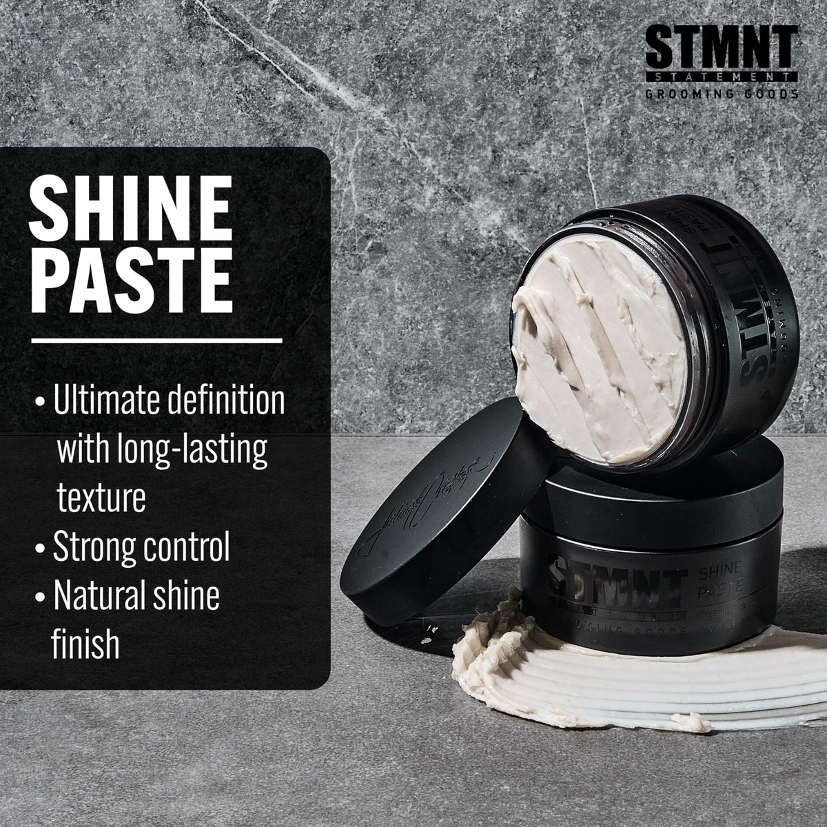 STMNT shine paste texture close-up highlighting creamy, non-greasy consistency