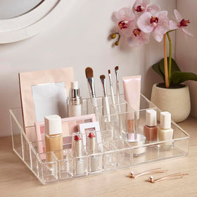 STORi styled on a bathroom counter showing tidy storage and aesthetic appeal