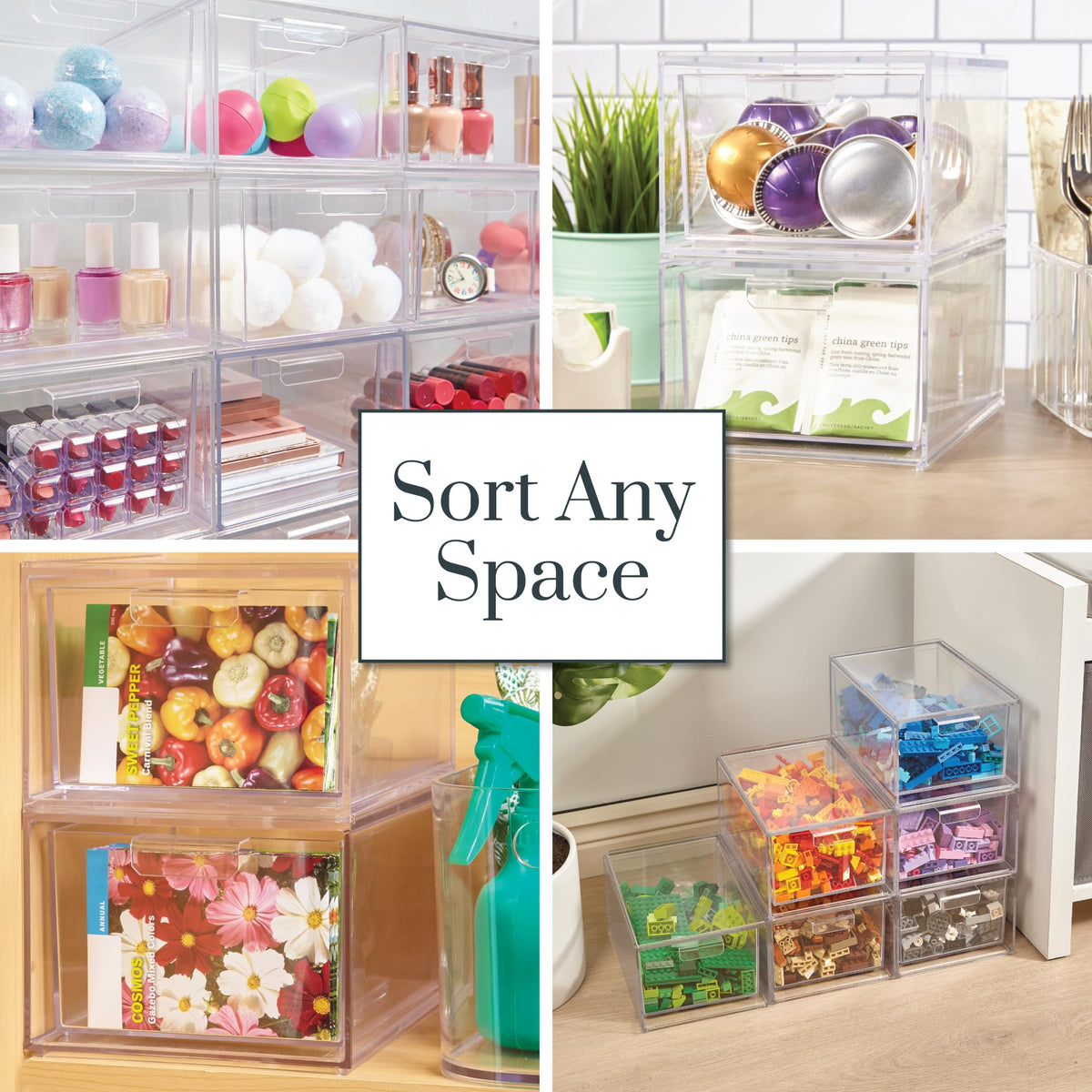 STORi Audrey set on a vanity with makeup organized for quick selection