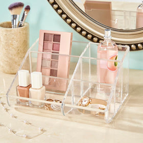 STORi organizer top view highlighting six compartments for brushes and palettes