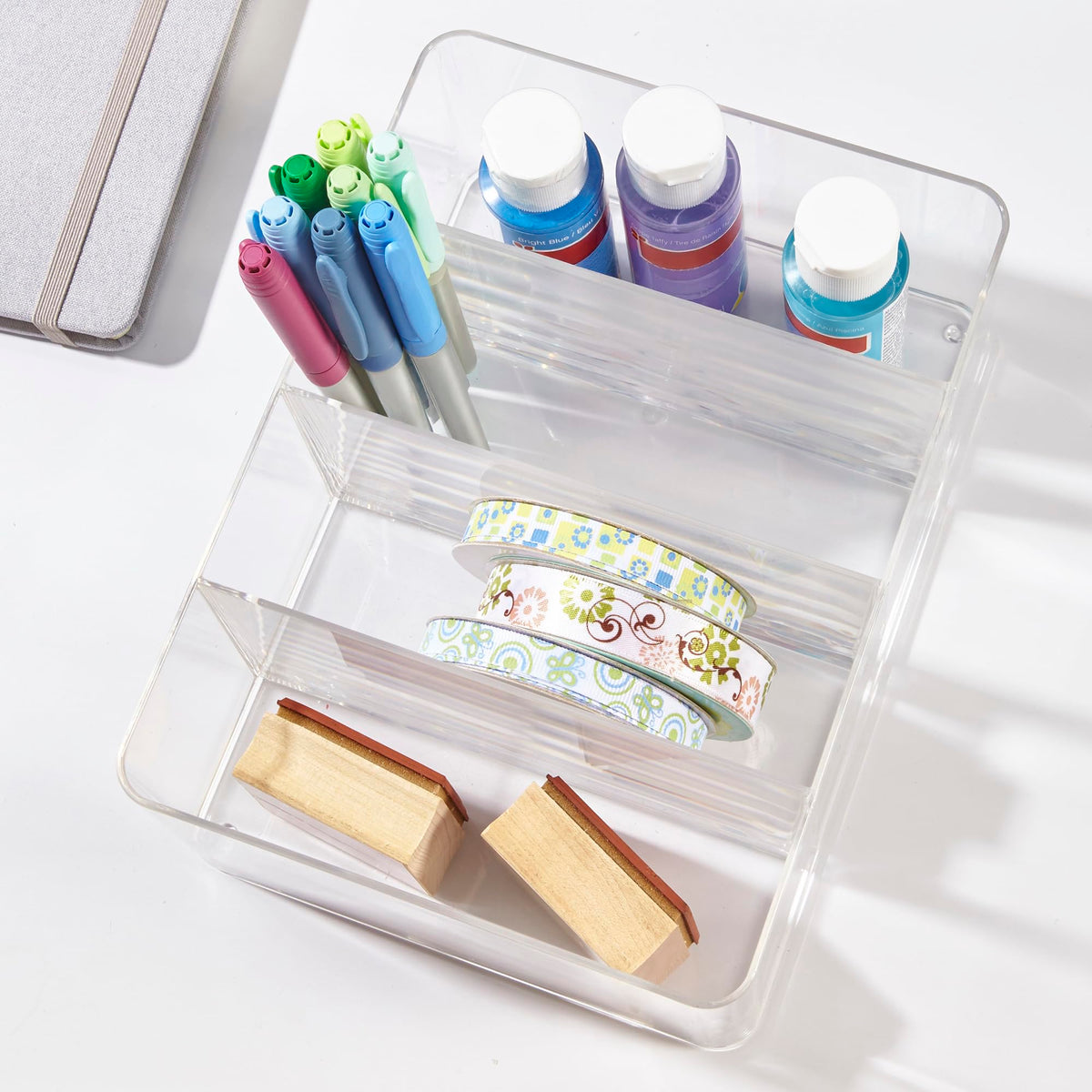 STORi on bathroom counter in lifestyle scene reducing countertop clutter benefit