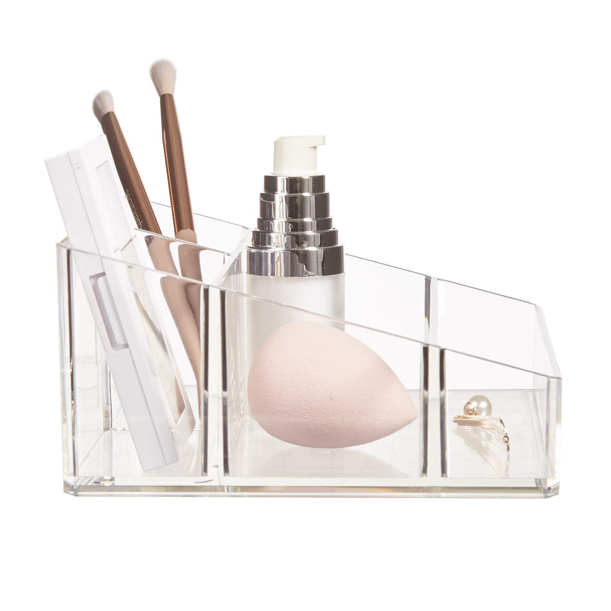 STORi on bathroom vanity styled to show neat presentation and easy reach