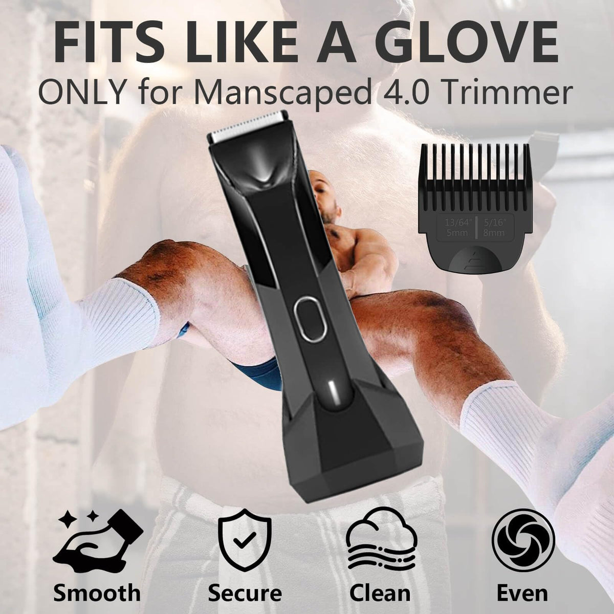 Stovast guard attached to Manscaped 4.0 demonstrating secure glide and safe trimming
