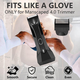 Stovast guard attached to Manscaped 4.0 demonstrating secure glide and safe trimming