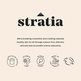 Stratia cream spread on skin, illustrates absorption and non-greasy finish