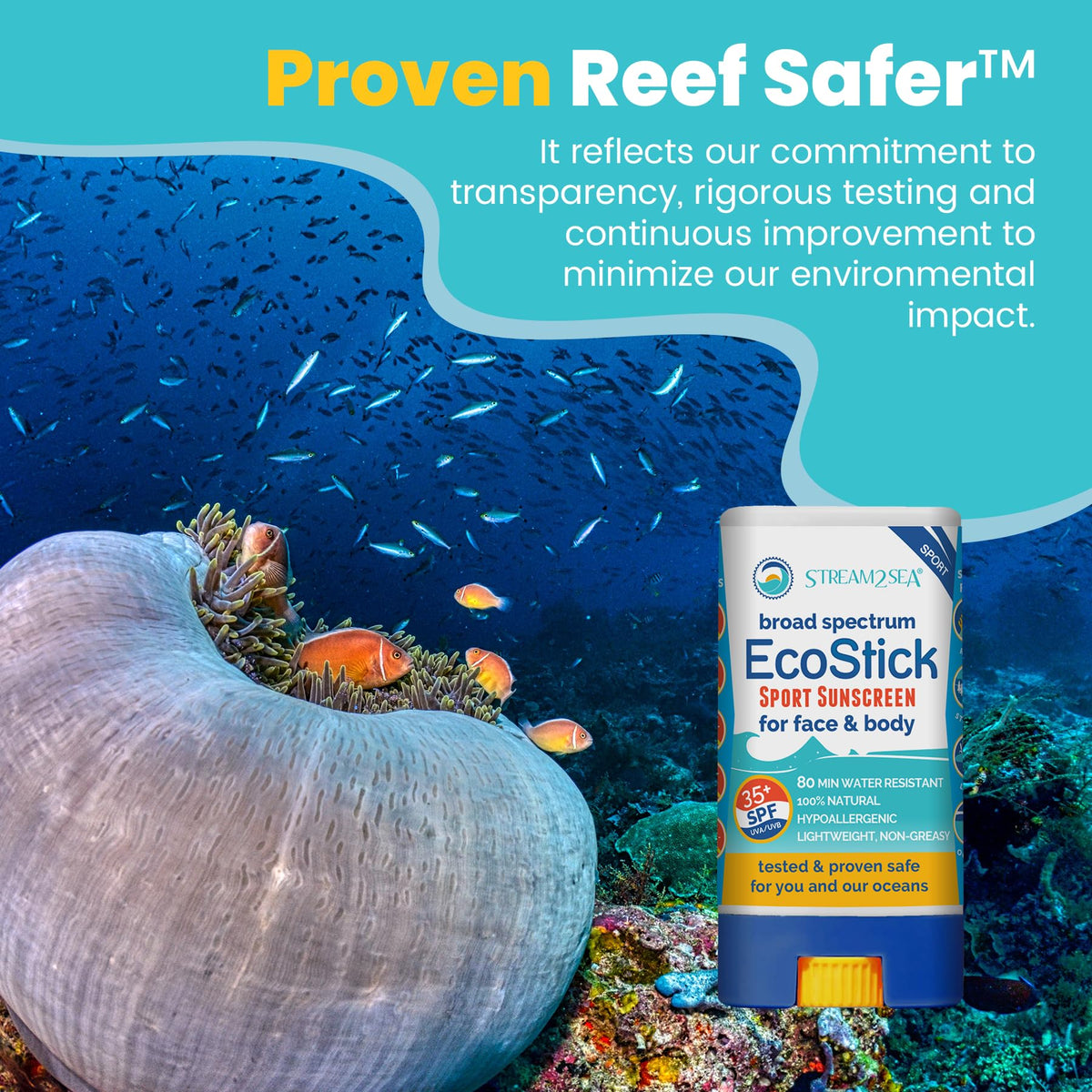 STREAM 2 SEA EcoStick on a beach towel conveying travel-ready convenience