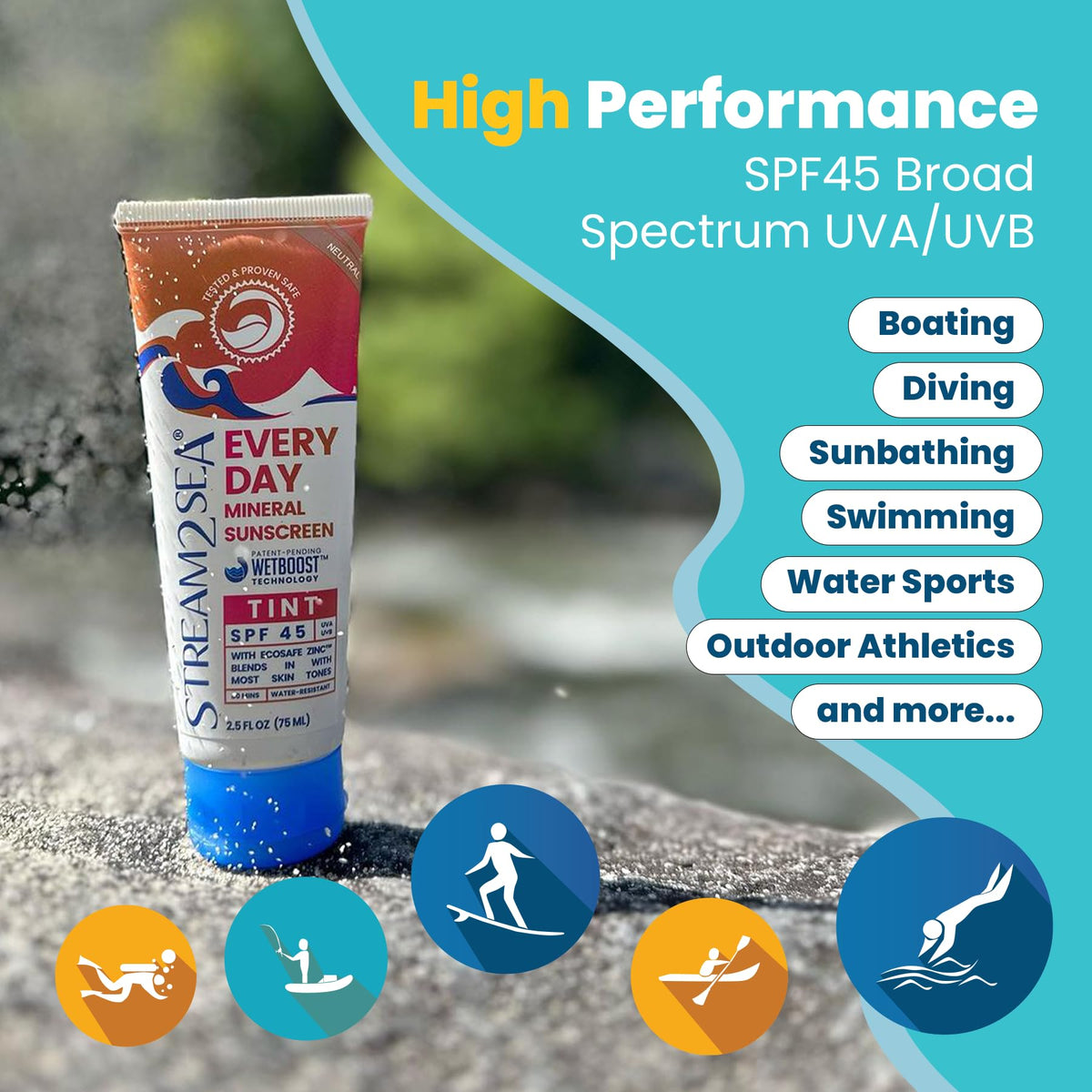 STREAM 2 SEA sunscreen on model snorkeling by reef showing reef-safer use