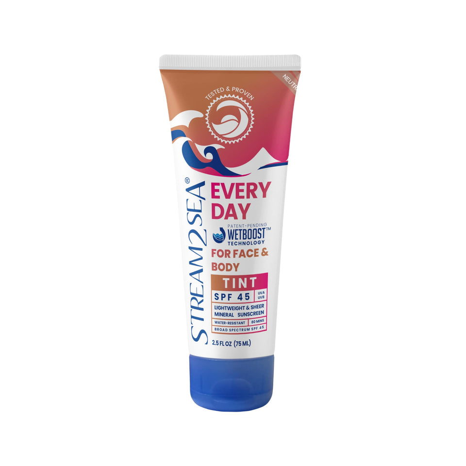 STREAM 2 SEA front tube of Every Day Tint SPF 45 showing branding and product benefit