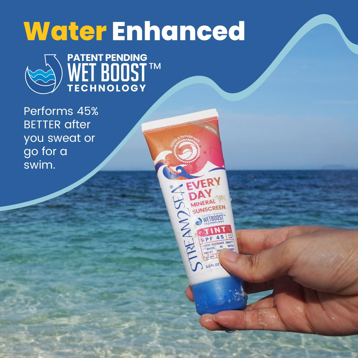 STREAM 2 SEA sugarcane resin tube detail highlighting sustainable packaging benefit