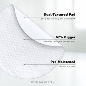 Hand holding Stridex XL pad applying to skin for convenient one-step treatment