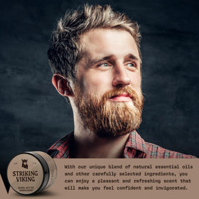 Striking Viking before and after beard comparison showing softer, tamed facial hair look