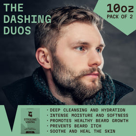 Striking Viking bottle label detail highlighting tea tree and biotin benefits for informed shoppers