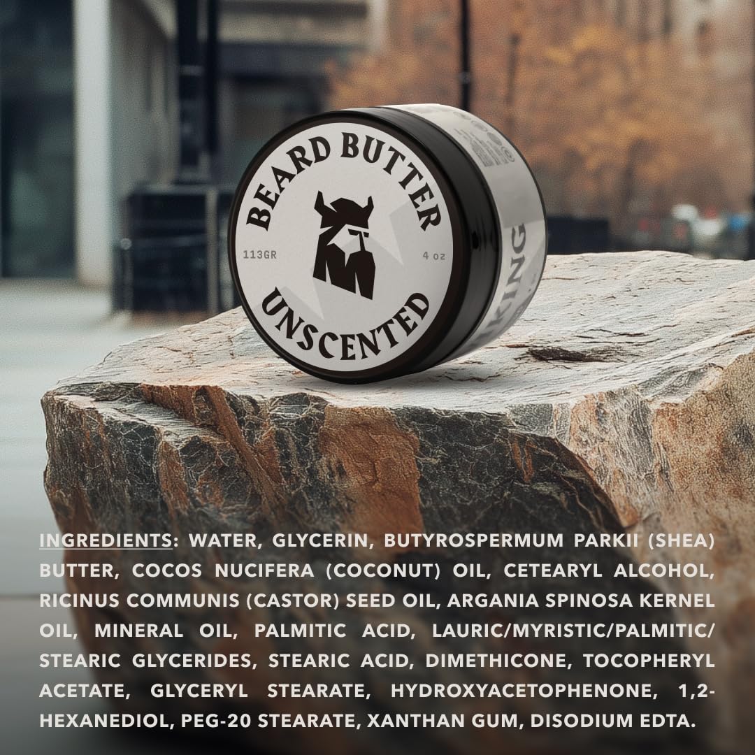 Striking Viking butter applied to beard close detail showing reduced frizz and shine