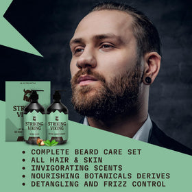 Striking Viking conditioner application on beard hair illustrating softening and manageability benefit