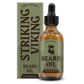 Striking Viking front bottle cedarwood scent showing label and matte glass benefit: clear product identity