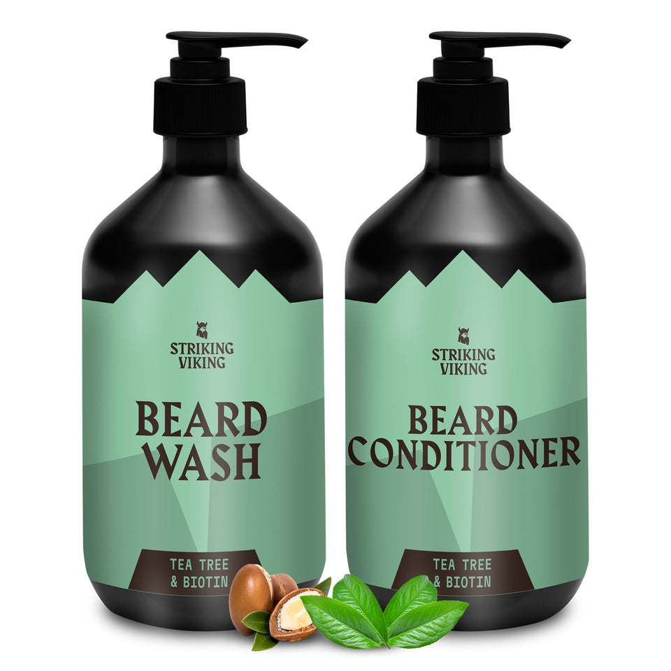 Striking Viking front packaging showing clean 10oz duo and tea tree branding benefit: easy identification