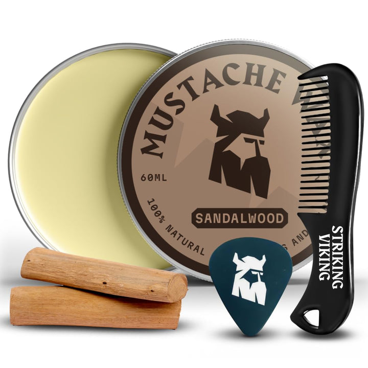 Striking Viking front tin showing sandalwood label and strong-hold promise