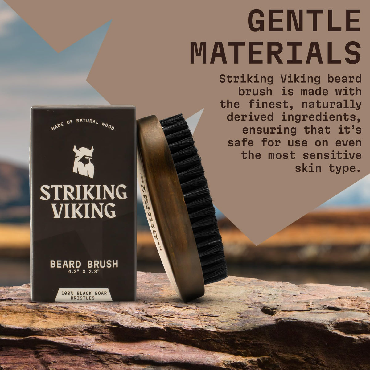 Striking Viking close-up of ergonomic beech wood handle offering comfortable grip during grooming