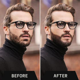 Striking Viking in use as man applies pen to fill beard gaps confidently