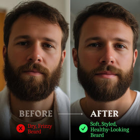 Striking Viking lifestyle shot of bearded man outdoors showing natural, neat results
