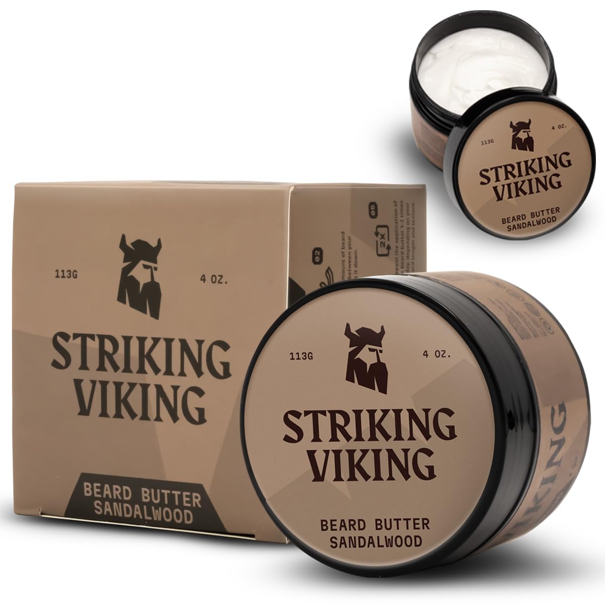 Striking Viking 4oz jar held in hand demonstrating compact size and travel-friendly convenience