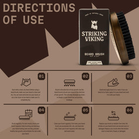 Striking Viking brush staged with beard oil and comb showing a complete grooming routine