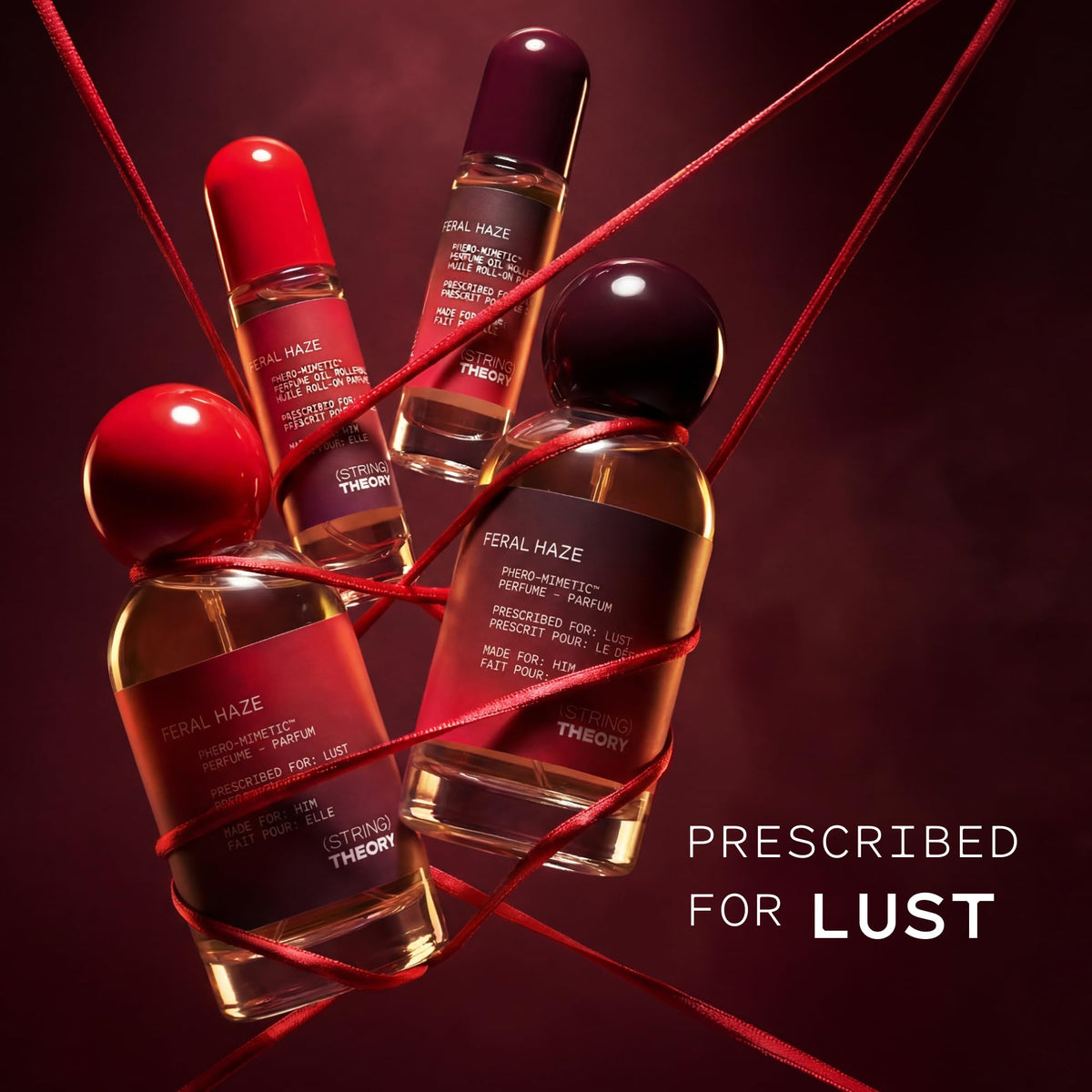 STRING THEORY bottle in evening setting suggesting sensual, confidence-boosting atmosphere