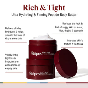 STRIPES open jar with spoon illustrating rich formula and hygienic scooping for precise use