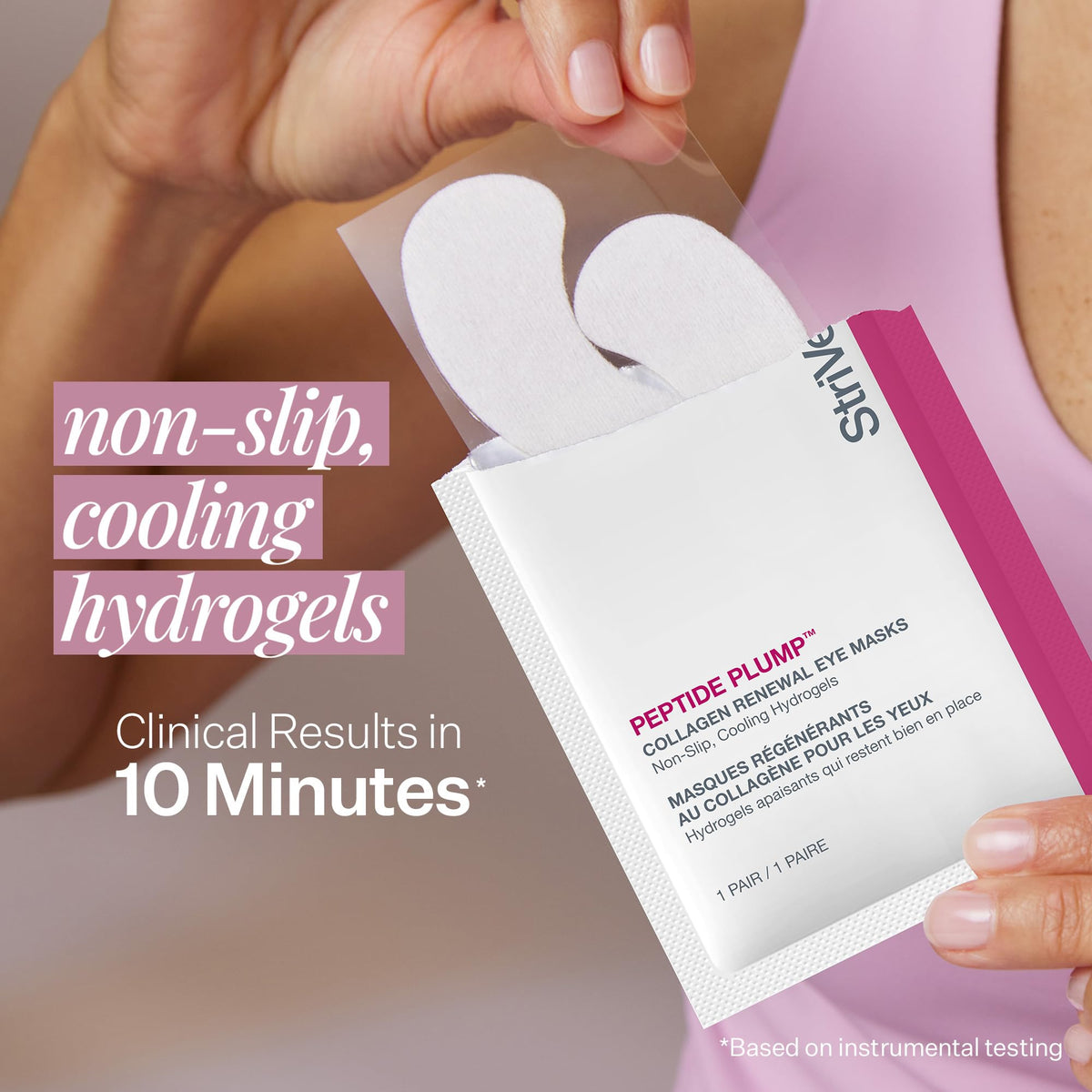 StriVectin hydrogel close-up highlighting smooth peptide-rich gel for cooling relief