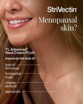StriVectin applied to neck demonstrating lifting motion and firmer-looking skin