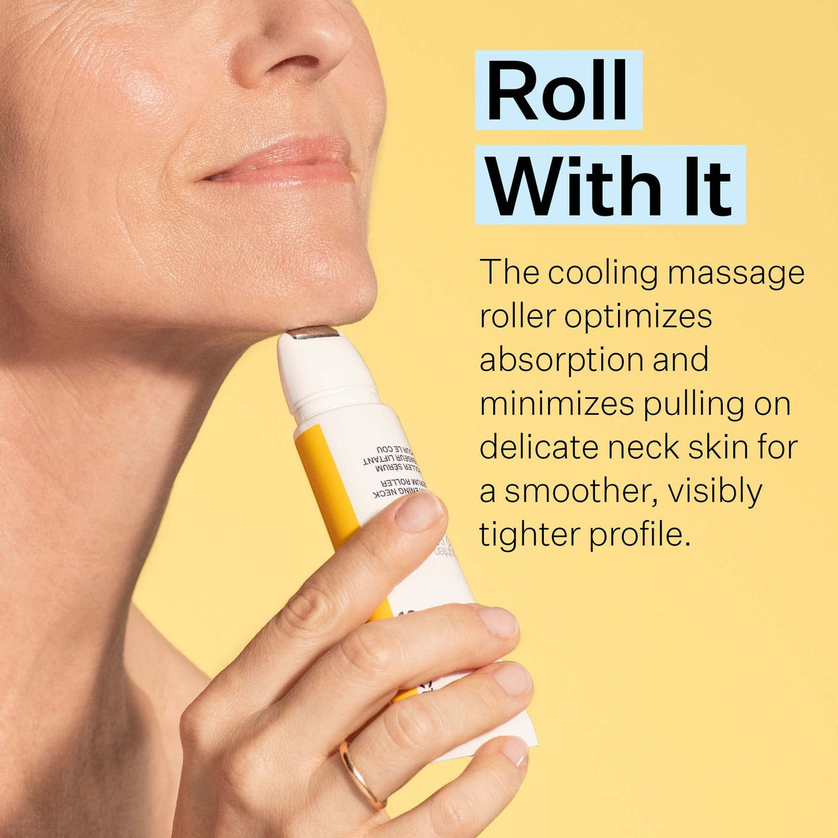 StriVectin roller in hand demonstrating cooling massage and easy control