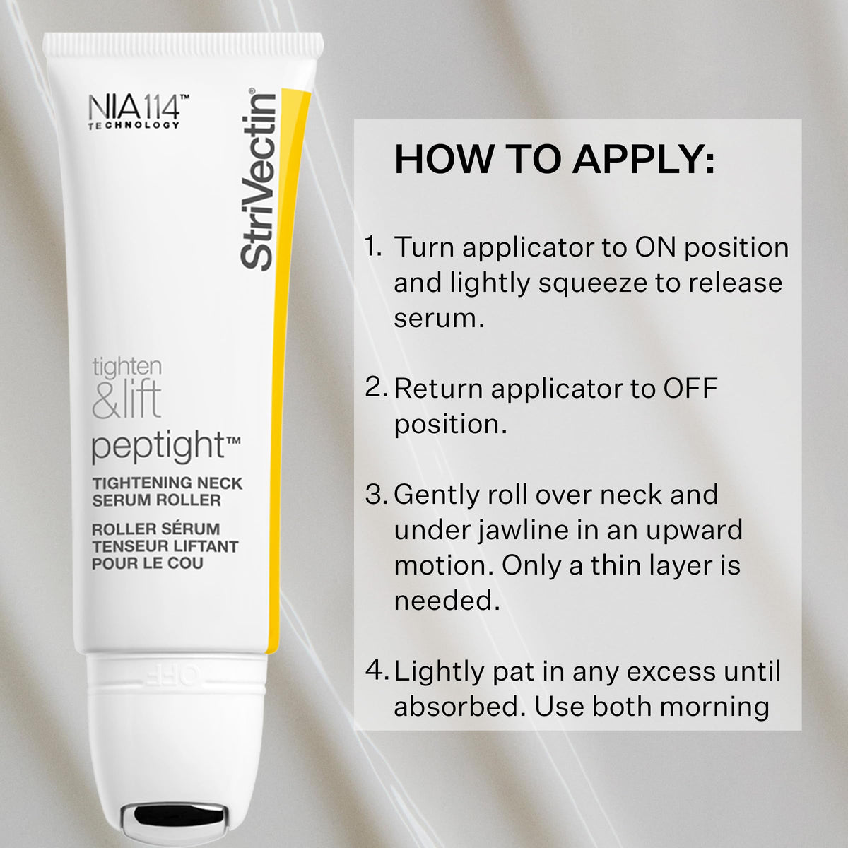 StriVectin ingredient label highlighting NIA-114 and peptide benefits