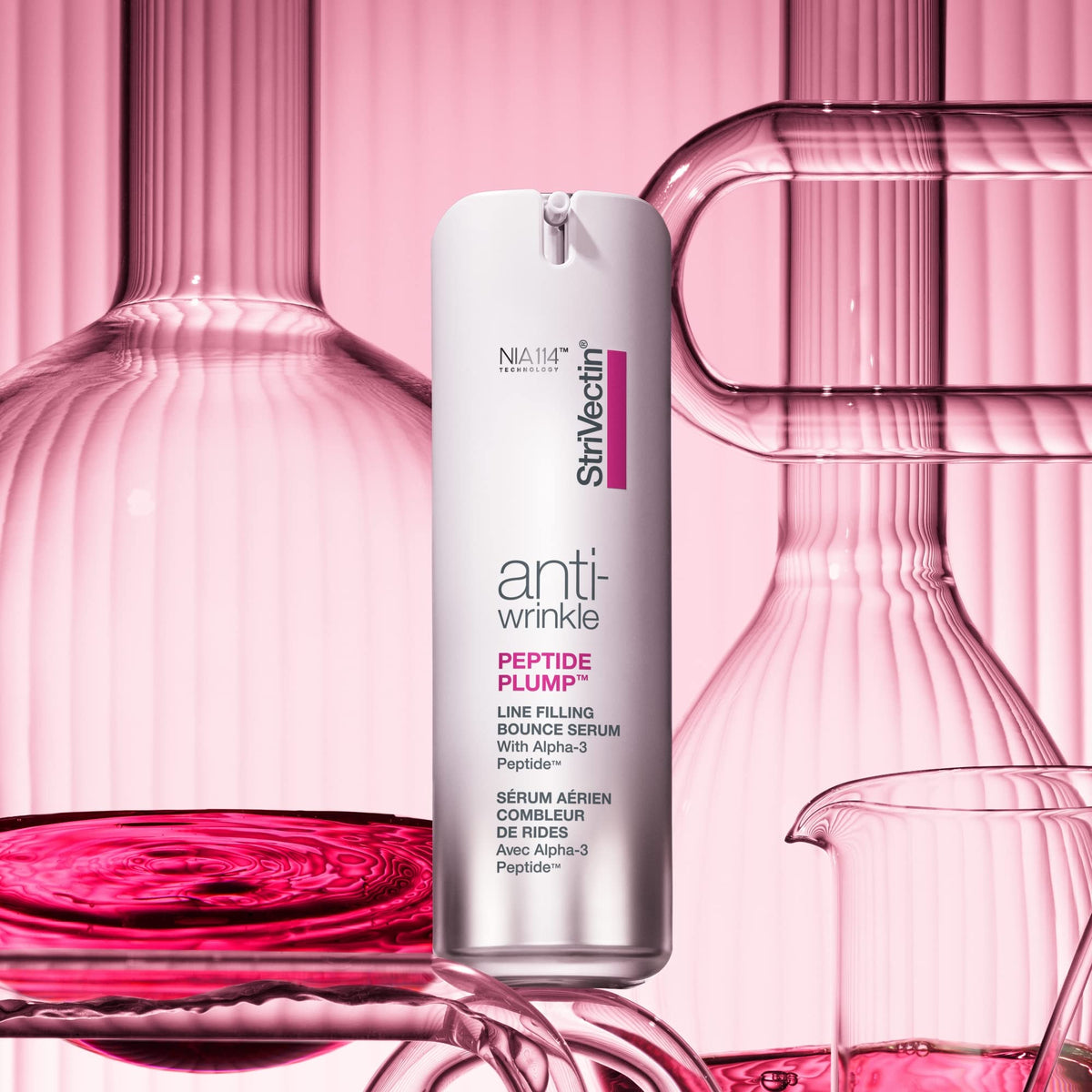 StriVectin bottle on bathroom vanity staged to show everyday skincare routine benefits