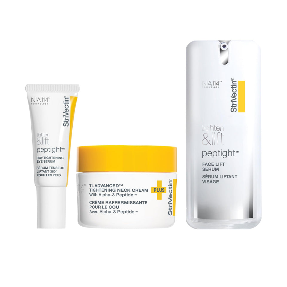 StriVectin trio front packaging showing all three products and benefits