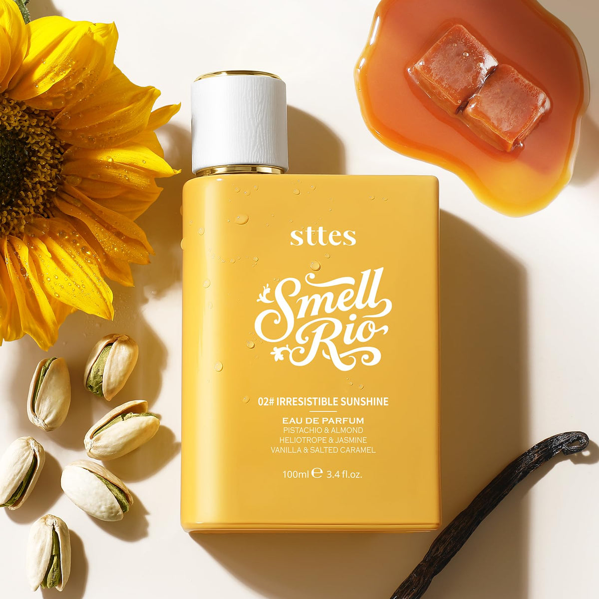 Sttes label close-up highlighting fragrance name and quality information