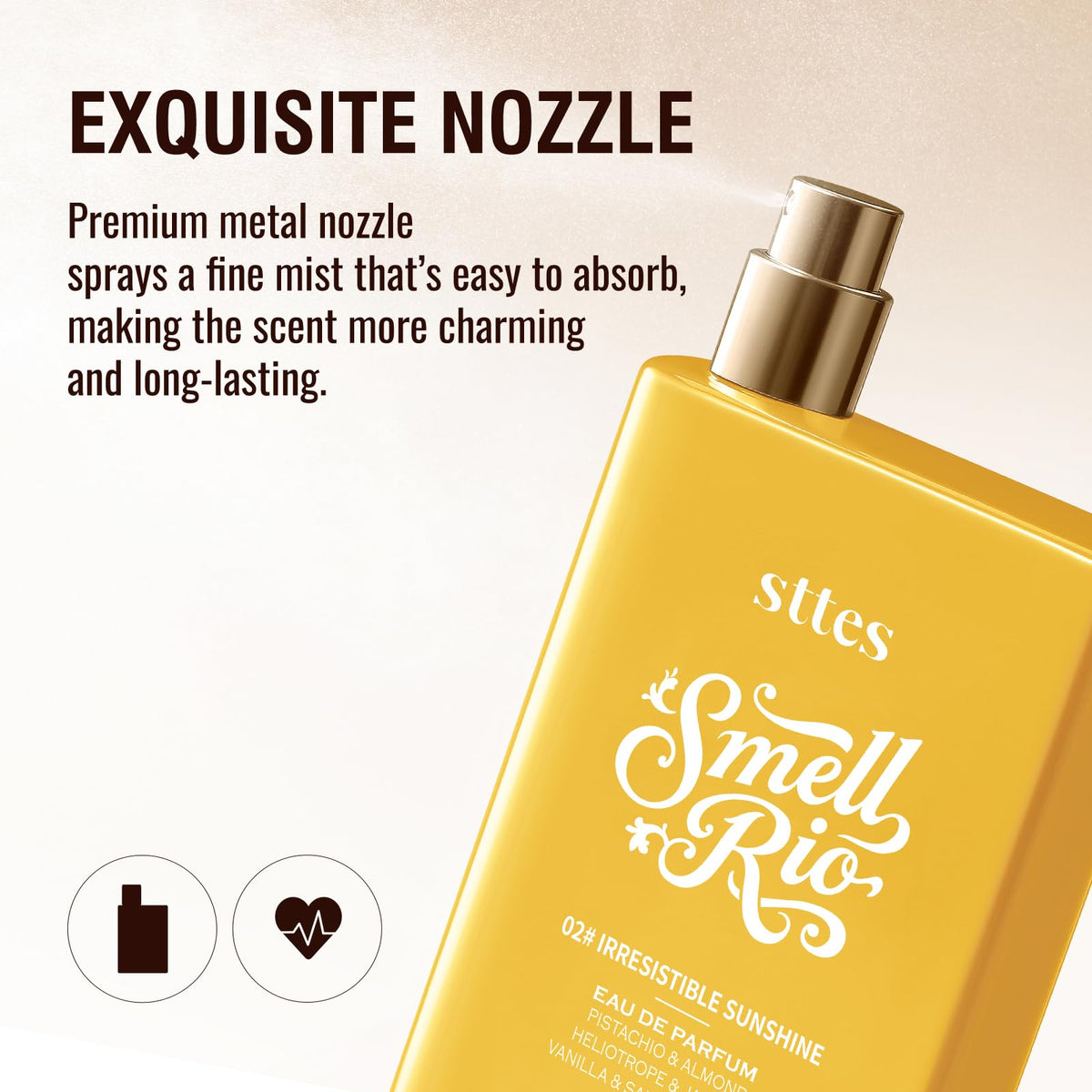 Model with Sttes on a sunlit beach suggesting sunny, vibrant fragrance mood