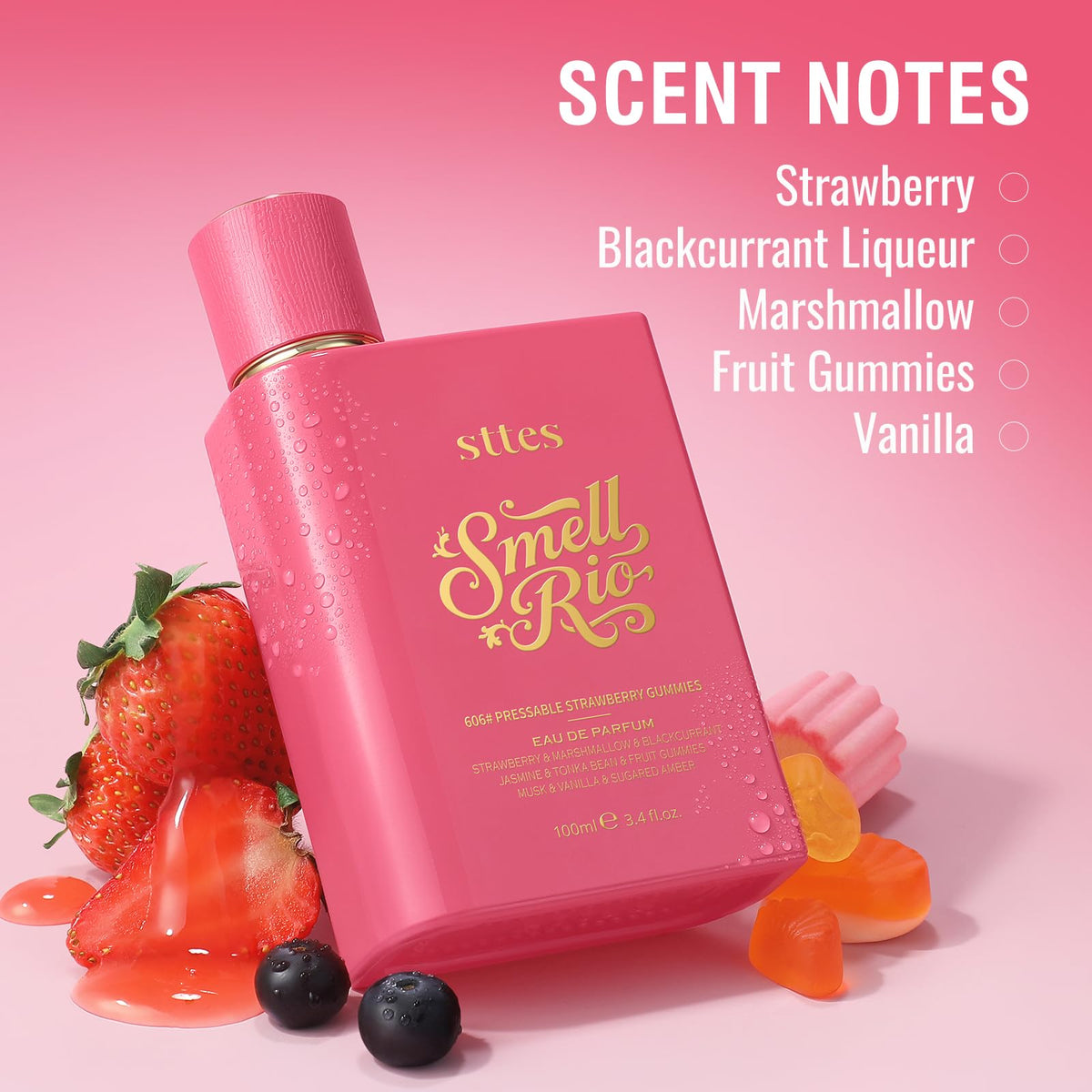 Sttes close-up label detail showing product name and candy-inspired notes