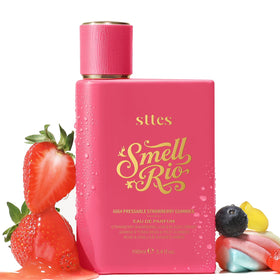 Sttes bottle front view highlighting playful strawberry scent and gift appeal