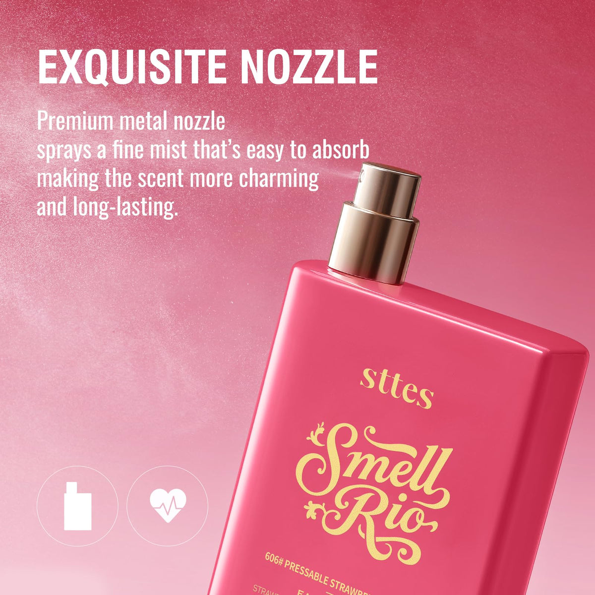 Sttes perfume splash detail emphasizing fruity-gourmand composition and depth