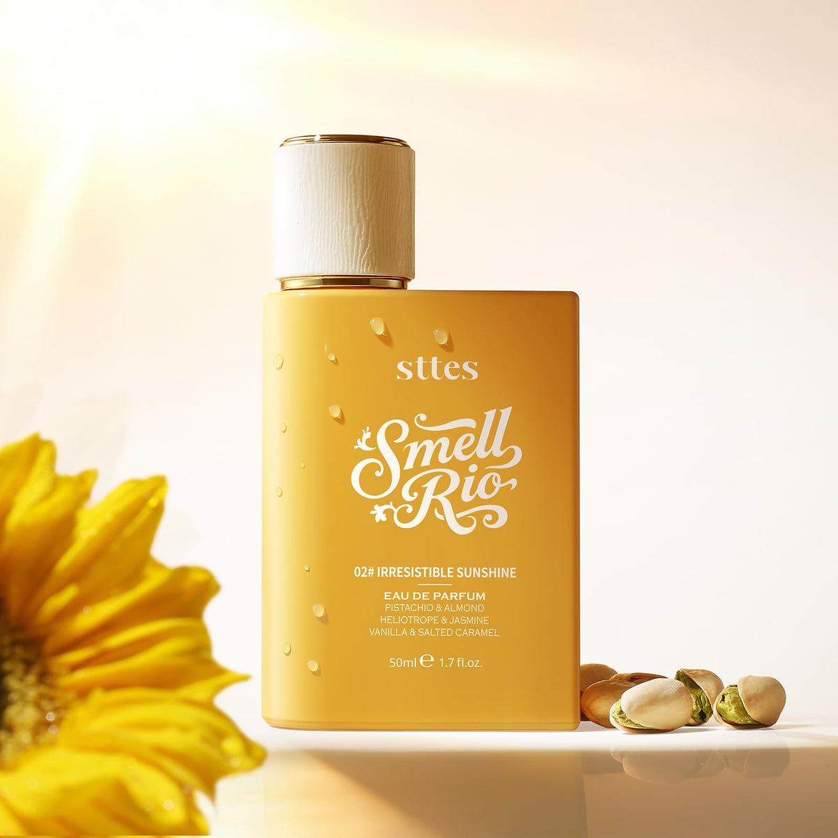 Sttes jasmine and heliotrope blooms near bottle showing floral heart benefit: delicate feminine lift