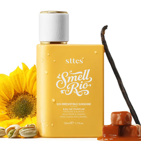 Sttes front bottle view showing bright yellow bottle and elegant silhouette benefit: instant visual appeal