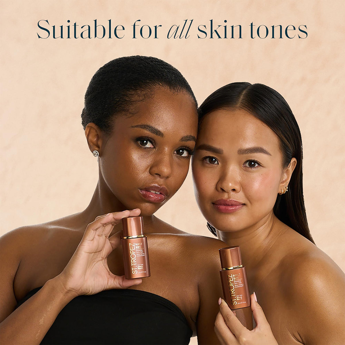St.Tropez before and after on cheek showing developed sun-kissed glow