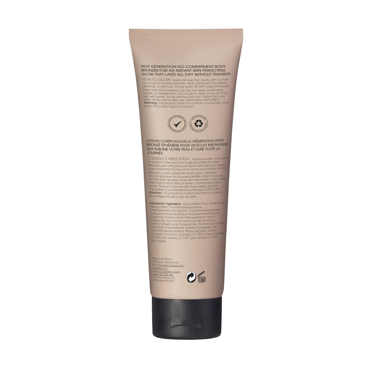 St.Tropez bronzer being applied with mitt, demonstrating seamless streak-free finish