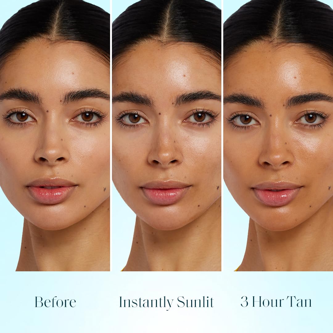 St.Tropez bottle on vanity during makeup routine for seamless layering