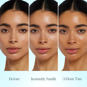 St.Tropez bottle on vanity during makeup routine for seamless layering