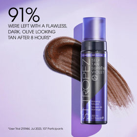 St.Tropez mousse texture close-up illustrating lightweight, blendable formula