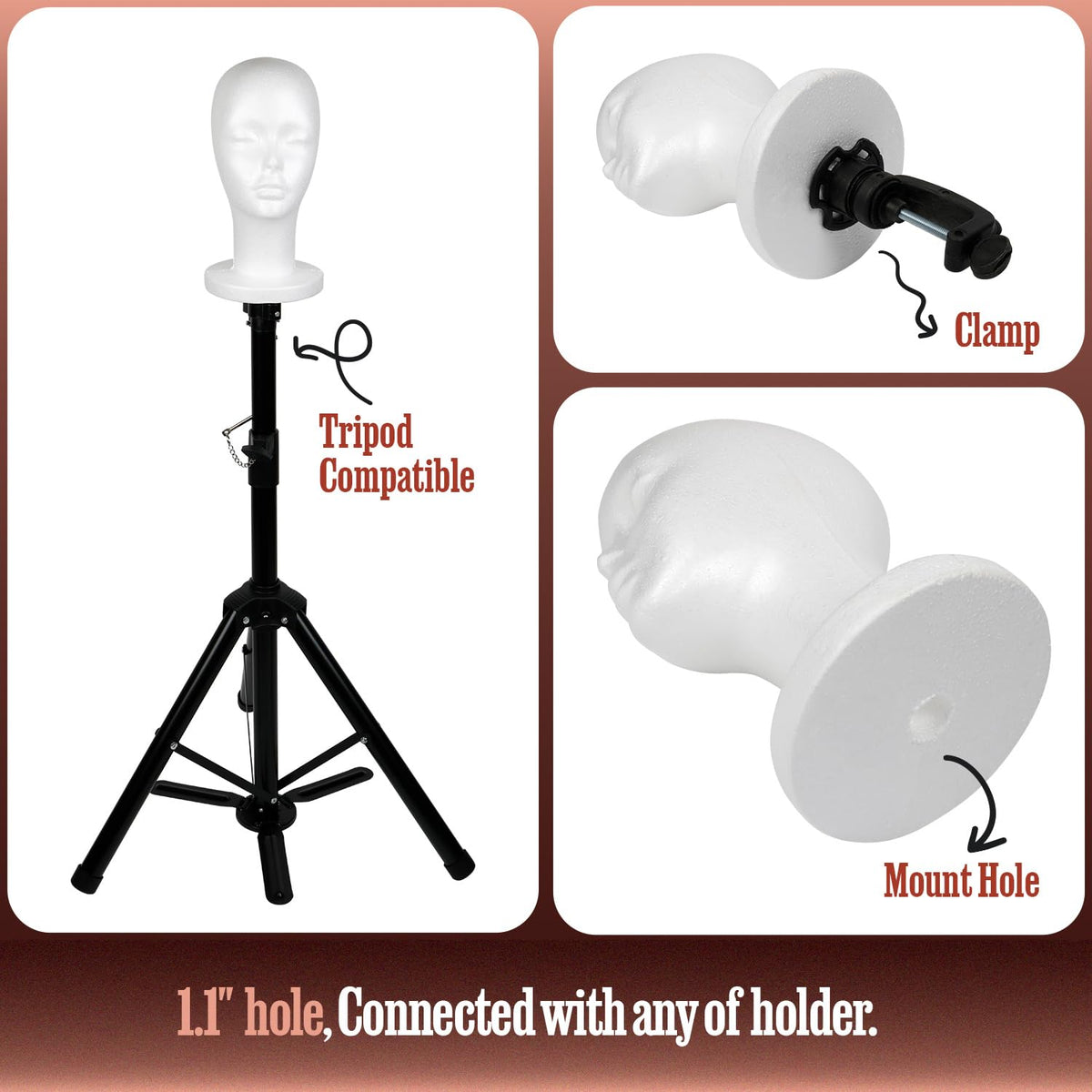STUDIO LIMITED head clamped to stand for hands-free styling convenience