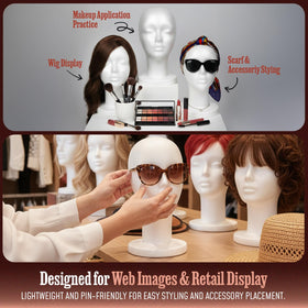 STUDIO LIMITED wig mounted on head to demonstrate styling and display use