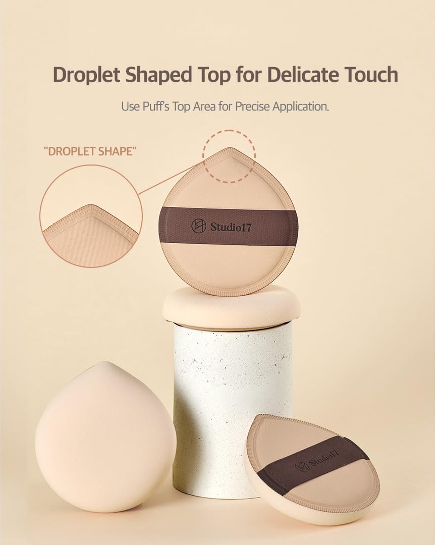 STUDIO17 puff blending foundation on hand to show even, streak-free finish