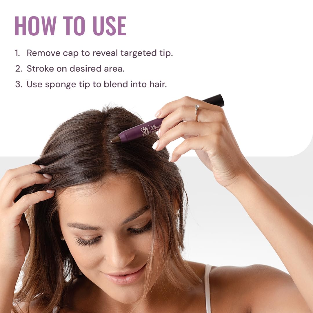 STYLE EDIT applying stick to hair part for quick gray coverage on the go